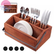 4 Compartment Utensil Holder in Wood with Carry Handle for Kitchen Counter SHOPCYC4742