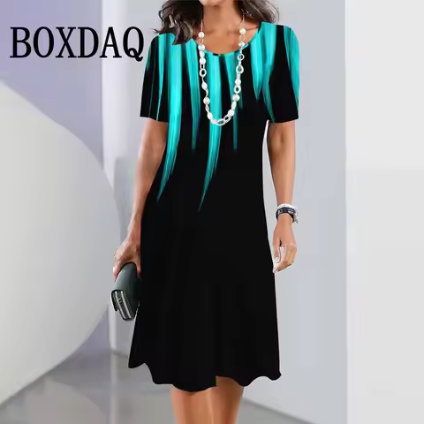 Plus Size Women Dresses Summer Fashion Gradient Printed Dress Casual Street Short Sleeve O-Neck Loos