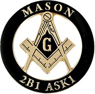 Mason 2B1 ASK1 Round Masonic Auto Emblem - [Black & Gold][3'' Diameter]