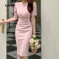 (Trendy) Lovito Casual Plain Ruched Dress for Women L133ED1154
