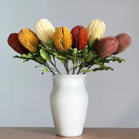 1 PCS Artificial Banksia Integrifolia Flowers Branch Home Wedding Table Room Decoration Gift F1094