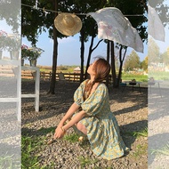 ชุดเดรสสั้นลายสก็อตสีแดง แขนพอง เอวสูง สไตล์ฝรั่งเศส ทรงหลวม สำหรับผู้หญิงในฤดูร้อน ชุดเดรสสั้นสไตล์