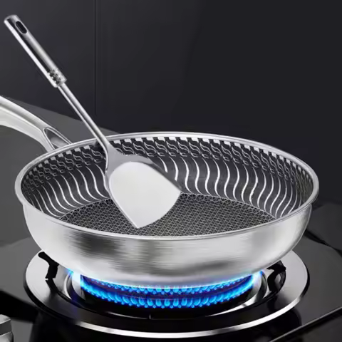 Whole Body Tri-Ply Stainless Steel Frying Pan 316 Stainless Steel Wok Pan Double-sided Honeycomb Ski