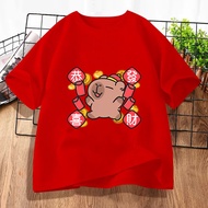 100cm-5XL  2025 Chinese New Year Capybara T-shirt Unisex 100% Cotton Cute  Round Neck Top COD