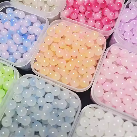 50pcs 6mm Double Color Jelly Result Round Glass Beads Loose Spacer Beads Pattern Jewelry Making DIY 
