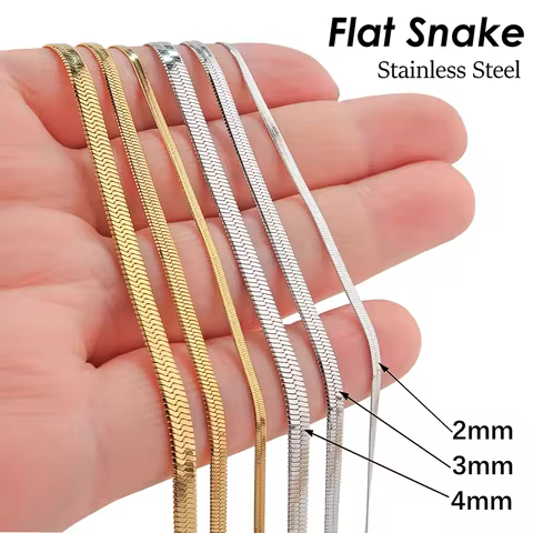 10 Pieces 2mm 3mm 4mm Flat Snake Necklace Stainless Steel Snake Chain Necklace Gold PVD Herringbone 