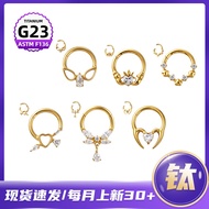 F136 Titanium Nose Ring Inlaid Zircon Pendant Closed Ring Ear Bone Ring G23 Titanium Alloy Body Pier