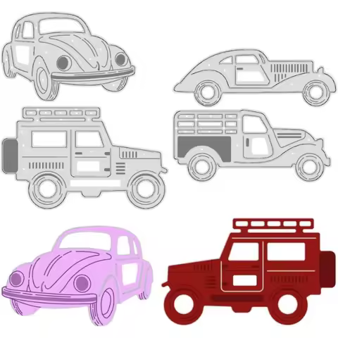 2PCS 4 Styles Car Cutting Dies Stencil Metal Template Molds Vintage Car Embossing Tool Die Cuts for 