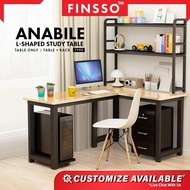 FINSSO: ANABILE L Shape Study Table + strong leg + 16mm table top/ meja belajar l shape