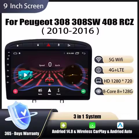 Android14 2 Din Car StereoRadio for Peugeot 308 308SW 408 RCZ 2010-2016 Car Gps Navigation Car Multi