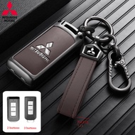 【Logo Buckle】Zinc Alloy Car Key Case Leather Shell Keychain for Mitsubishi ASX LANCER Pajero Sport O