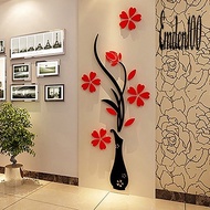Ee1 Stiker Dinding Akrilik 3D Motif Vas Bunga Pohon Gaya Retro Untuk D