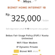 Biznet Home 1B 75 Mbps Full Unlimited Tanpa FUP