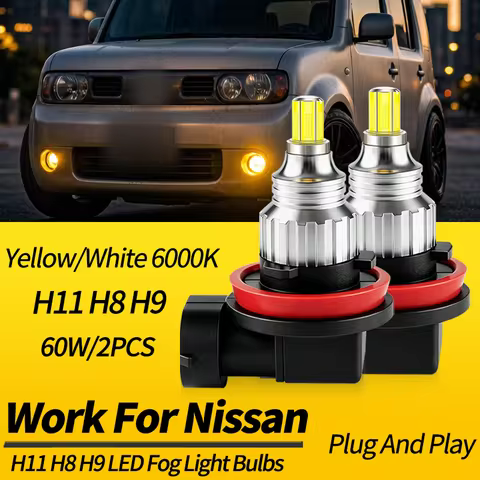 2PCS H11 H8 LED Front Fog Light Bulbs Canbus For Nissan Qashqai 2 14-16 J11 Leaf 17-23 Patrol 4 10-2