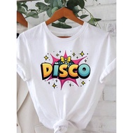 Women'S Vintage Disco Graphic T-Shirt - Retro 80s Disco Party Outfit Top with Disco Lettering, Light