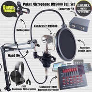 ready COD Paket Microphone BM8000 Full Set Soundcard V8plus