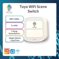 (Local Stock) Tuya WiFi 2 Gang Scene Switch Single Long Press 2 AAA Battery Tuya Smartlife Automatio