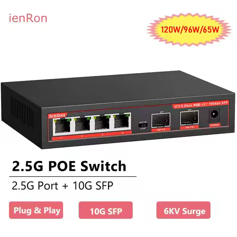 120W 2.5G PoE Switch 6-Ports 4x2.5Gb POE+ Switches Base-T & 2 Port 10G SFP+ Unmanaged Ethernet Netwo