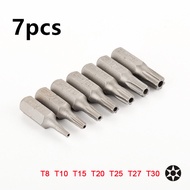 7Pcs 25มม.ไขควงไขควง Torx พร้อม T8 T10 T15 T20 T25 T27 T30 1/4นิ้ว Hex Shank ไขควงไฟฟ้าดอกไขควงหัวจี