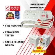 3Way 2Meter Extension Socket + FREE 3Way 3Pin Adapter