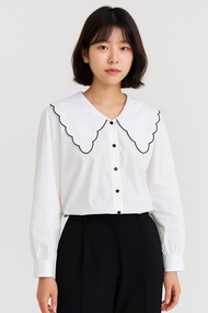 Blouse Wanita Lengan Panjang Bordir Bunga Elegan | Kemeja Putih Casual Bahan Katun Linen | Atasan Ko