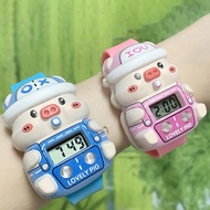 Digital Watch For Children Cartoon Piggy Shape Electronic Watch Adjustable Wrist Strap Colored Lights Smart Watch for Kids Gift