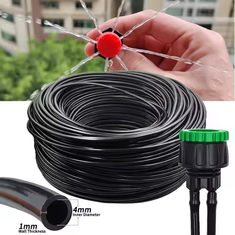 WUJIE 5M-50M Watering Hose 4/7 mm Garden Pipe Tubing W/ 1/2''&3/4'' Integrated Connector for Irrigat