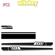 WITAKEY 5pcs Door Hood Mirrors Sticker, Black Cover 120 * 15CM (1pcs) Car Body Sports Racing Stripe Stickers, Rear View Mirror 15 * 2.4CM (2pcs) Vinyl Sticker Accessories