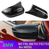 Replacement Black Carbon Fiber Look Exterior Side Rearview Mirror Cover Trim For BMW M5 F90, M8 F91 