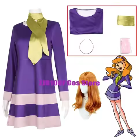 Daphne Cosplay Anime Doo Costume Dress Where Are You Dress Wig Halloween Carnival Outfits for Woman