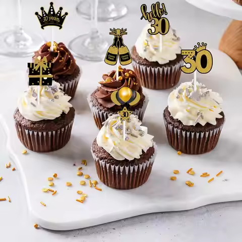 30th 40th 50th 60th Birthday Cake Decor Black Gold Cake Picks 30 40 50 60 Years Old Cupcake Toppers
