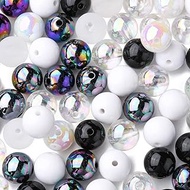 KitBeads 100pcs 16mm Random Black White Bubble Gum Beads AB Color Black Tone Round Chunky Beads Acry