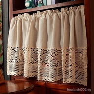 Handmade Crochet Short Curtains for Living Room Farmhouse Valance Retro Rod Pocket Beige Cotton Linen Knitted Boho Curtain Topper for Kitchen Small Window MKDR