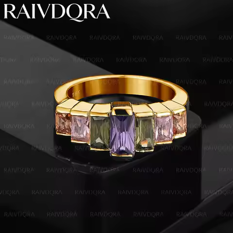18K Gold Plated Color Zircons Square Ring For Women Fashion Jewelry Vintage Grace Charm Noble Party 