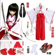 ☆米米動漫☆犬夜叉動漫服裝 月華夜 Cosplay衣服 桔梗巫女服 假髮 木屐 弓箭