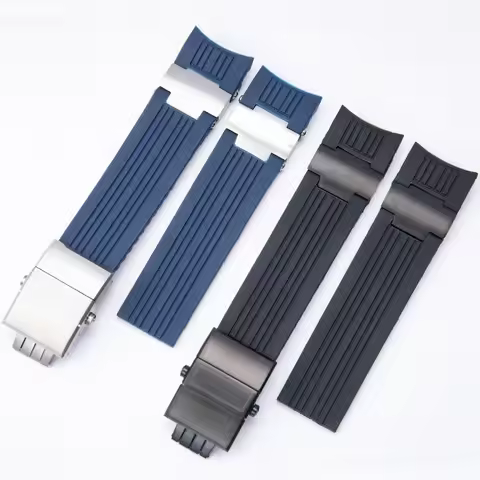 22mm Curved End Silicone Rubber Watch Band For Ulysse Nardin 263 DIVER strap Black Blue Waterproof b