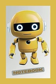 Cuaderno a5 Robot amarillo y divertido. Libreta a5 de cuadricula de 6x9 pulgadas (15,24x22,86 cm). H