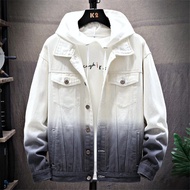 ZZOOI Spring Mens Trendy Fashion Slim Bomber Gradient Color Denim Jacket Male Retro Cowboy Jeans jac