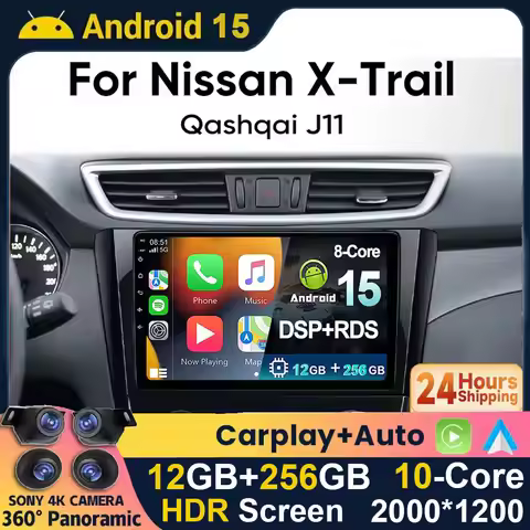 Android 15 2K QLED for Nissan X-Trail 3 T32 Qashqai J11 2 2014-2020 Wireless Carplay Auto Car Radio 