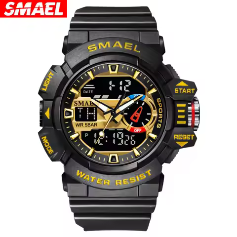 SMAEL Casual Outdoor Men's Watch, Outdoor Waterproof Multifunctional Electronic Watch Dual Display A