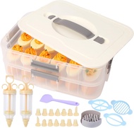 2-Layer Deviled Egg Containers With Lid36pcs Deviled Egg Tray Carrier with Handl Injector Piping Too