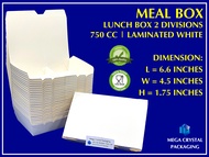 Trigem / Greenbox Meal Box Lunch Box - 2 w/ division 750cc Laminated White ( 25/50 pcs. Per Box )