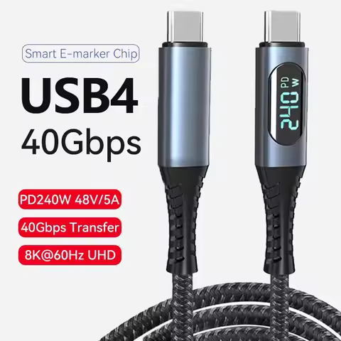 USB 4 Cable with LED Display Supports 8K Video 40Gbps 240W USB C Charging Cable For lPhone 15 MacBoo
