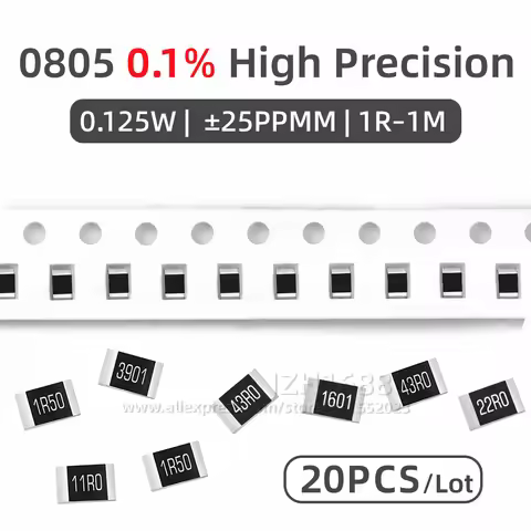 20pcs 0805 Thin Film Resistor 0.1% Low TCR High Precision SMD Chip Resistor 1R 2.2R 4.7R 10R 100R 1K