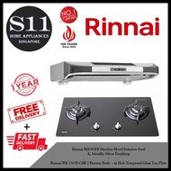 Rinnai RH-90ER Slimline Hood Stainless and Metallic Silver Finishing + Rinnai RB-7302S-GBS 2 Burner Built-in Hob Tempered Glass Top Plate* BUNDLE DEAL - FREE DELIVERY