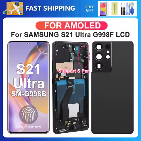 S21 Ultra Screen Replacement AMOLED For Samsung S21U 5G LCD Display G998B G998U G998W Touch Digitize