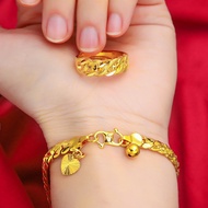 Singapore Jewelry Set Gold 916 Original Bracelet for Men Adjustable Open Ring Chain Bangle Jewellery Buy 1 Take 1