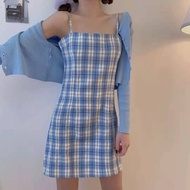 Plaid Spaghetti Strap Dress Smooth Fabric (No Coat) 5610