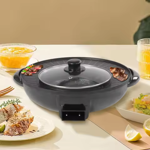 Multi-Function Electric Hot Pot with Non-Stick Grill 2-in-1 Electric Hot Pot & Grill, 5L Capacity fo