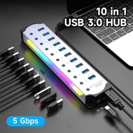 10 in 1 Powered USB HUB USB 3.0 Interface Individual Switch RGB E-Marker Heat Dissipation Design DC 